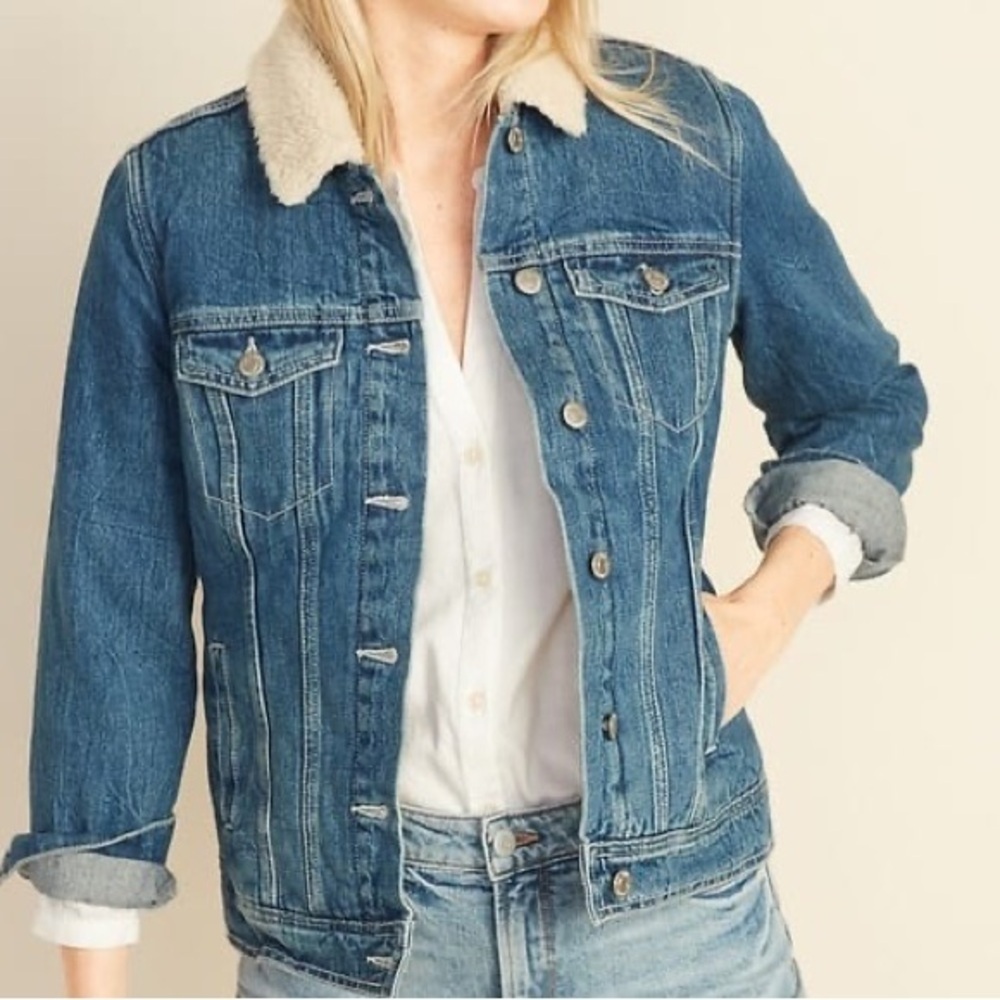Old Navy Blue Denim Jacket with Sherpa Collar
